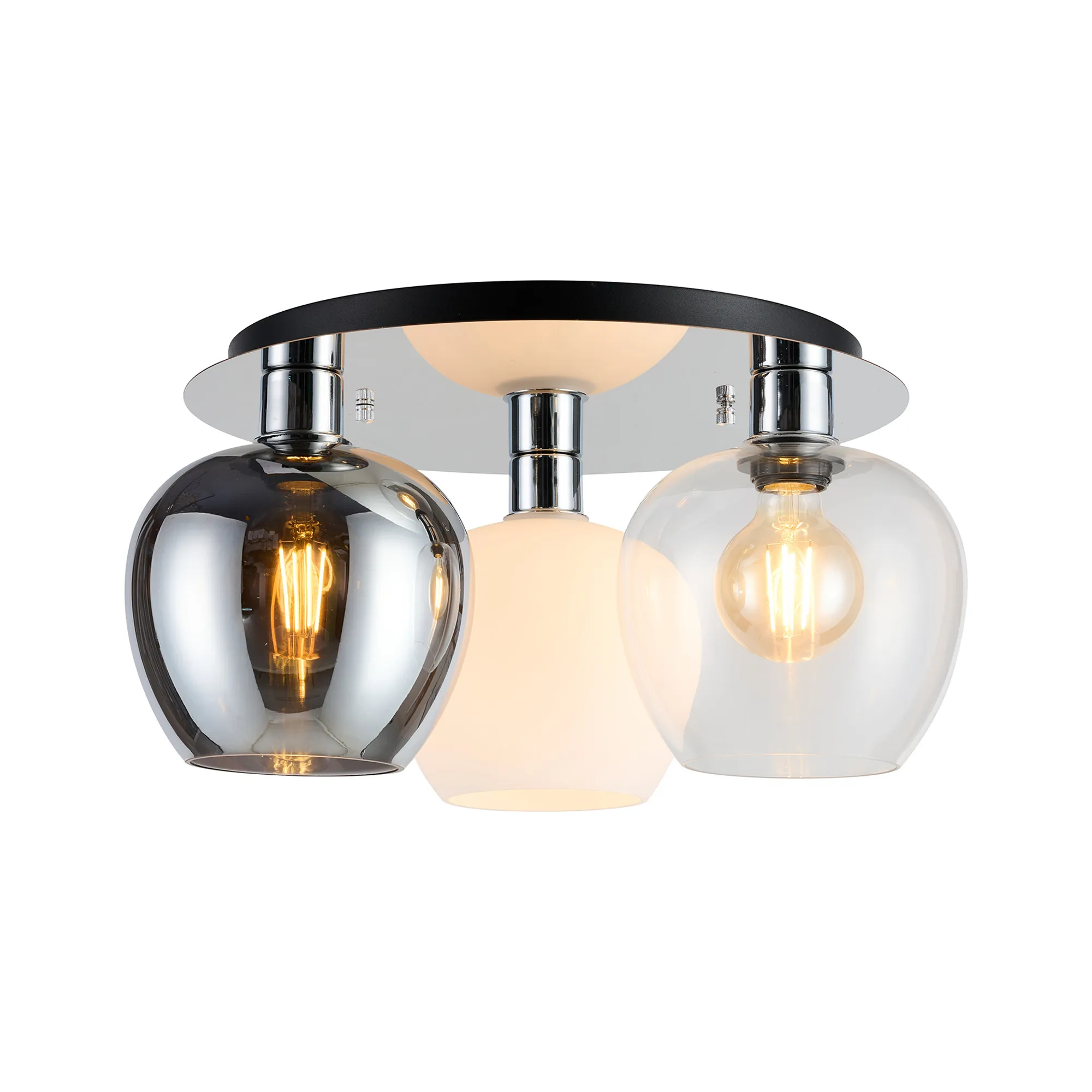 DK1349  Lori 40cm Round Ceiling Flush, 3 Light Flush Fitting, Polished Chrome/Chrome/Opal/Clear Wine Shades
